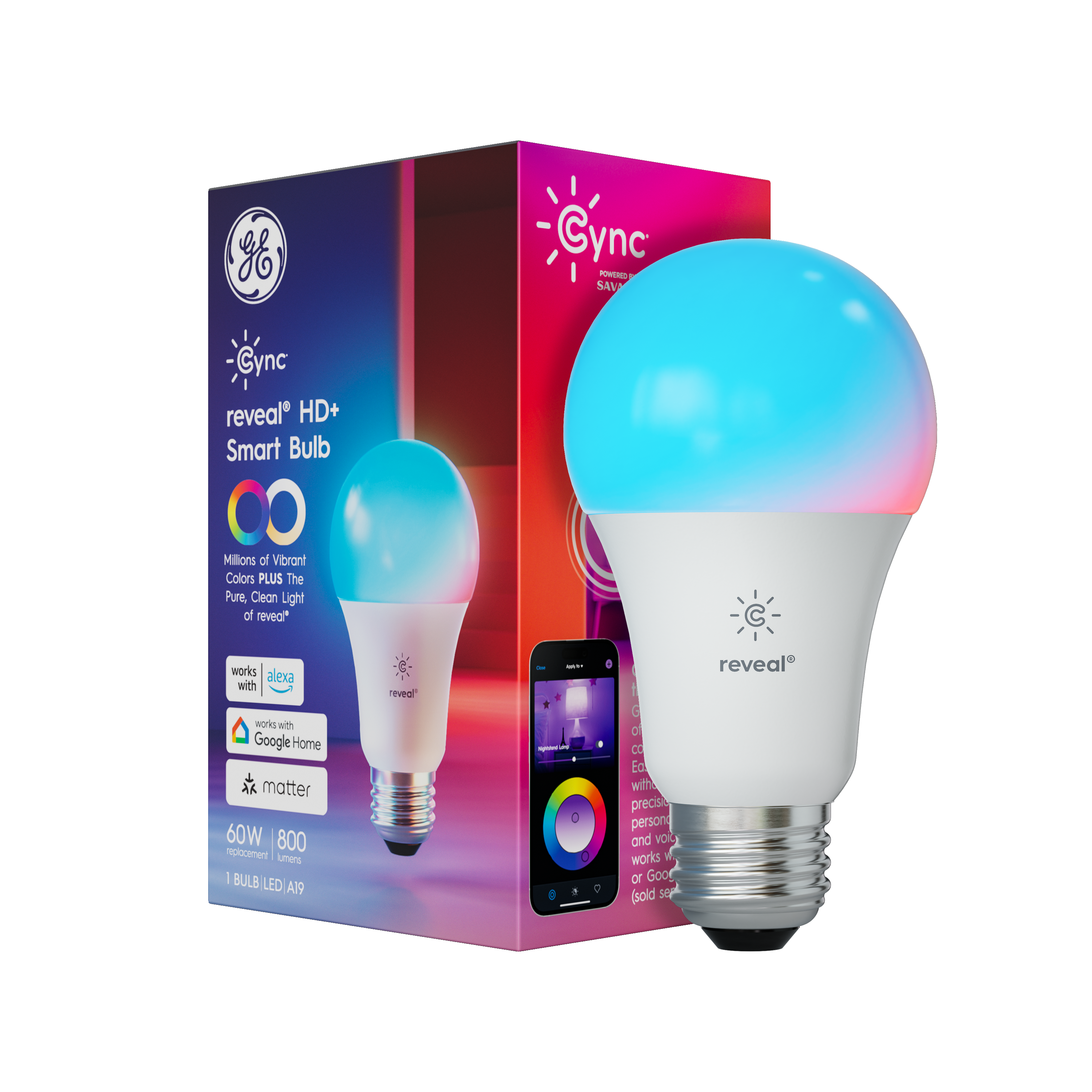GE Cync Full Color reveal® General Purpose A19 60W Replacement Smart LED Bulbs